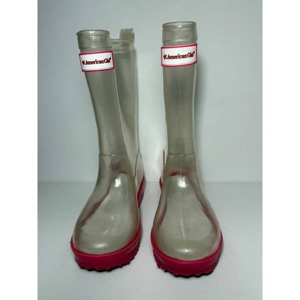 American Girl Wellie Wishers Willa Clear and Pink Rain Boots Girls Sz 12 EUC